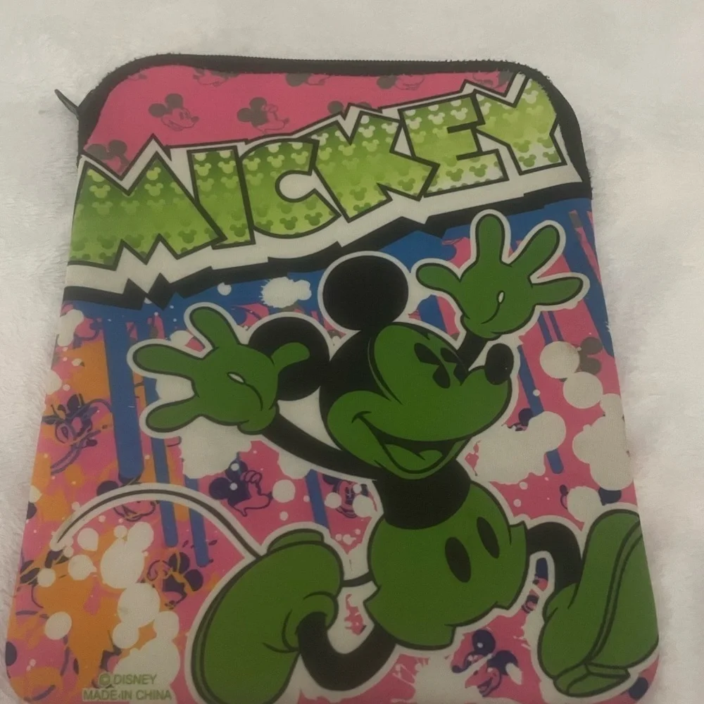 Disney Mickey Mouse Graffiti Tablet/iPad Sleeve Zipper Case Neon Green Pink
